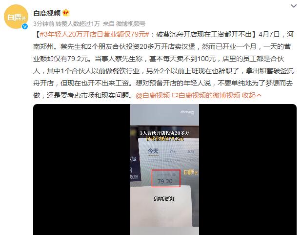 3年轻人20万开店日营业额仅79元 基本每天卖不到100元